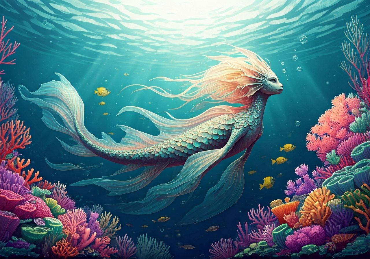 Iridescent Underwater Creature in Watercolor Style