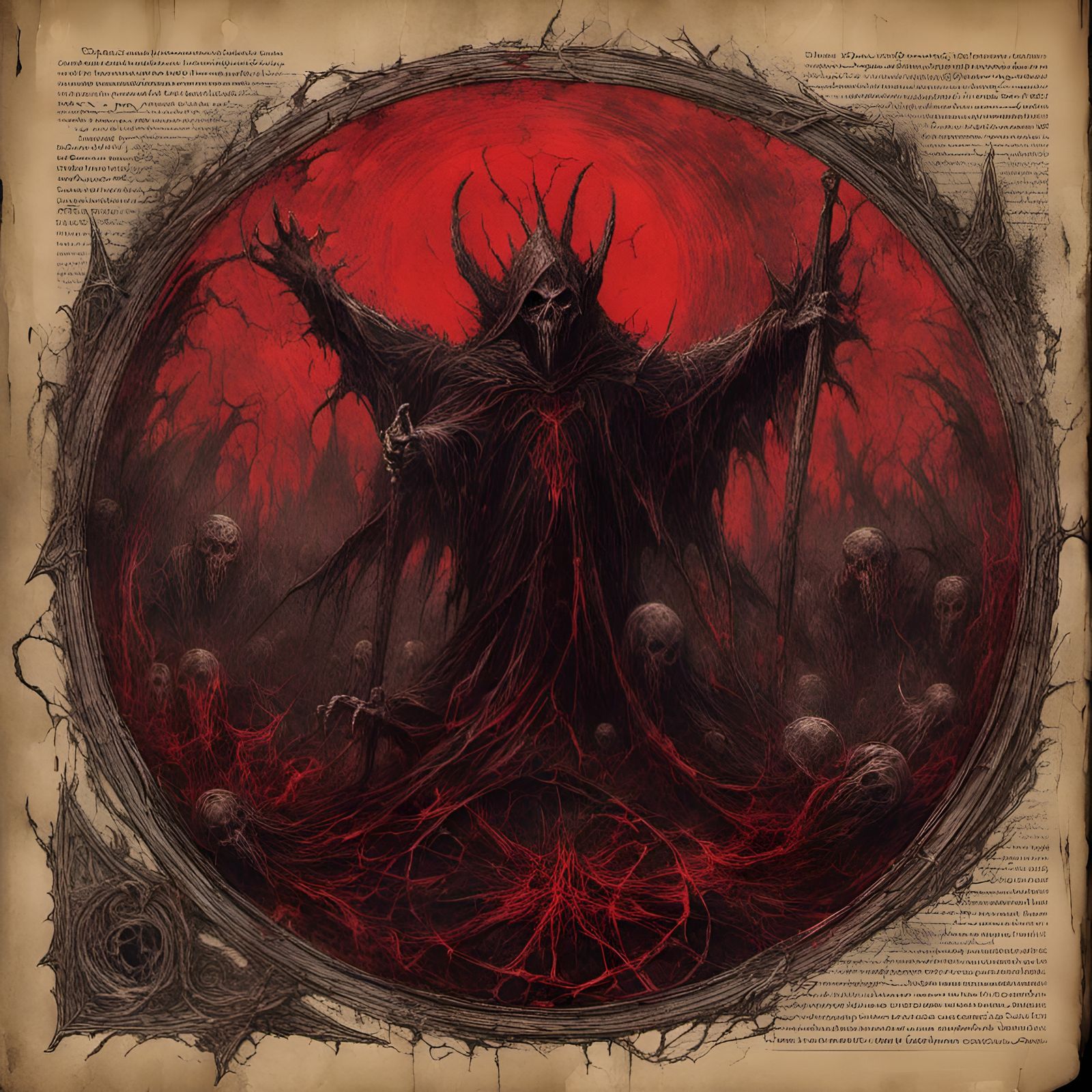 Pentagram Demon Book Page in Black Metal Style