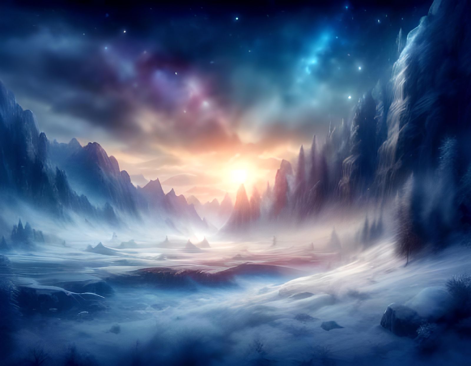 Winter Sunrise Watercolor Landscape in Hyperrealism