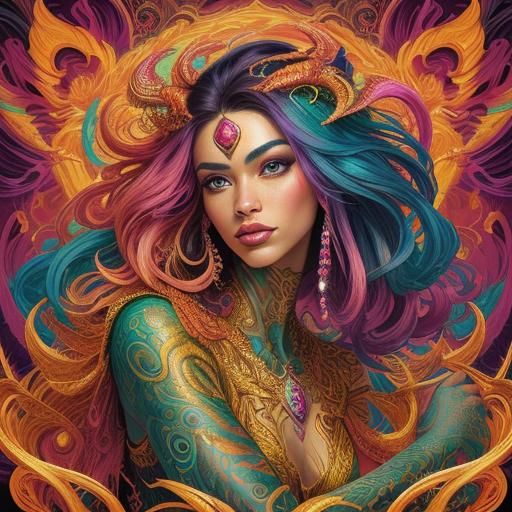 Dragon Peacock Woman in Abstract Expressionism