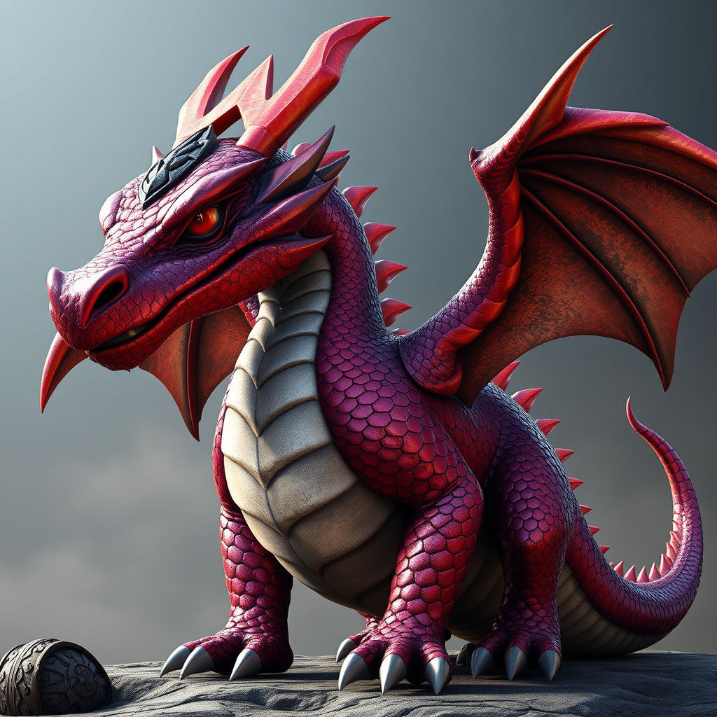 Cartoon Dragon with Horns and Talons as Matte Painting