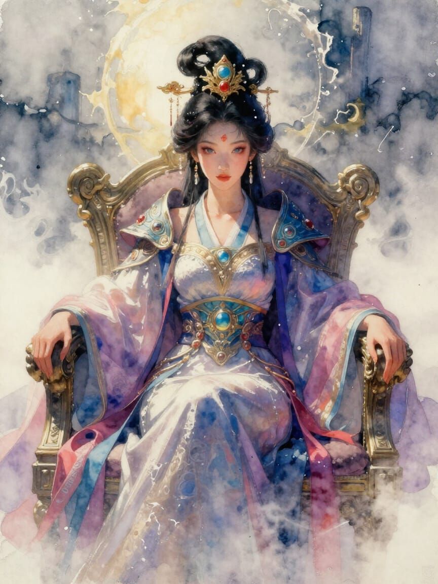 Futuristic Princess in Watercolor Landscape