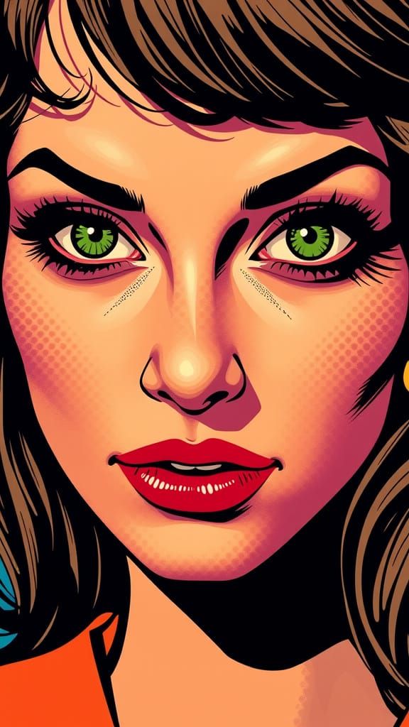 Woman with Intense Green Eyes in Pop Art Style