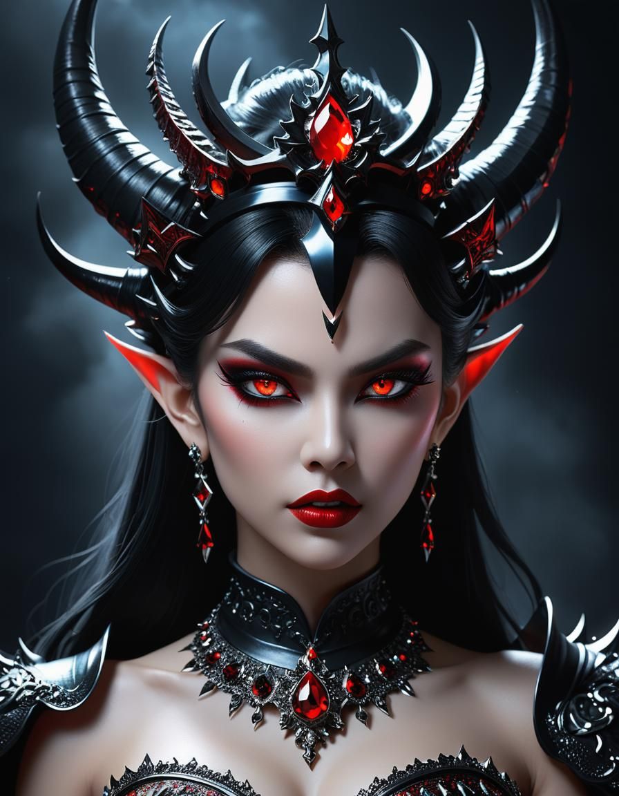 Beautiful Demon Queen with Obsidian Crown in 3D