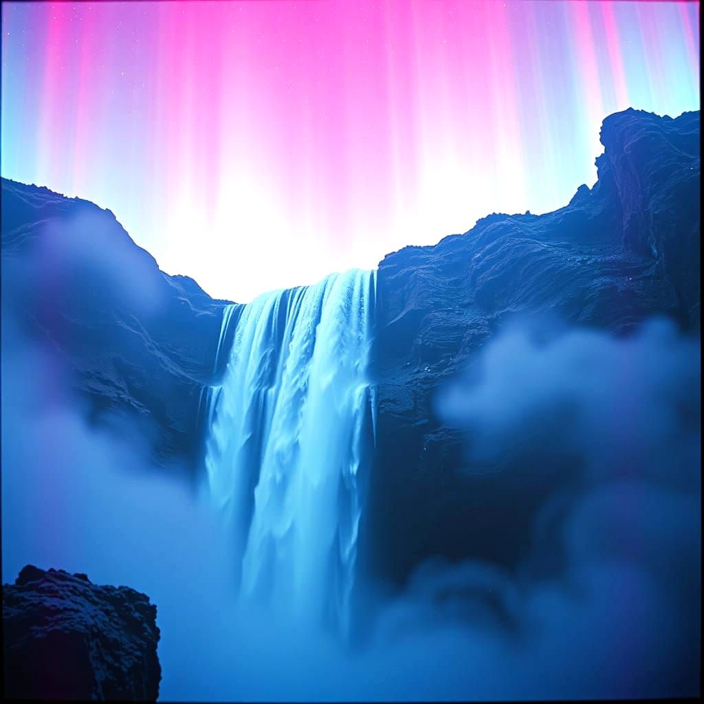 Ethereal Cosmic Waterfall in Cinematic Style