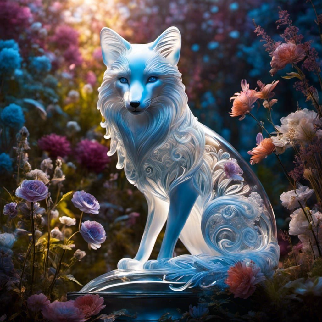 Majestic Transparent Glass Fox: Surreal Dreamscape