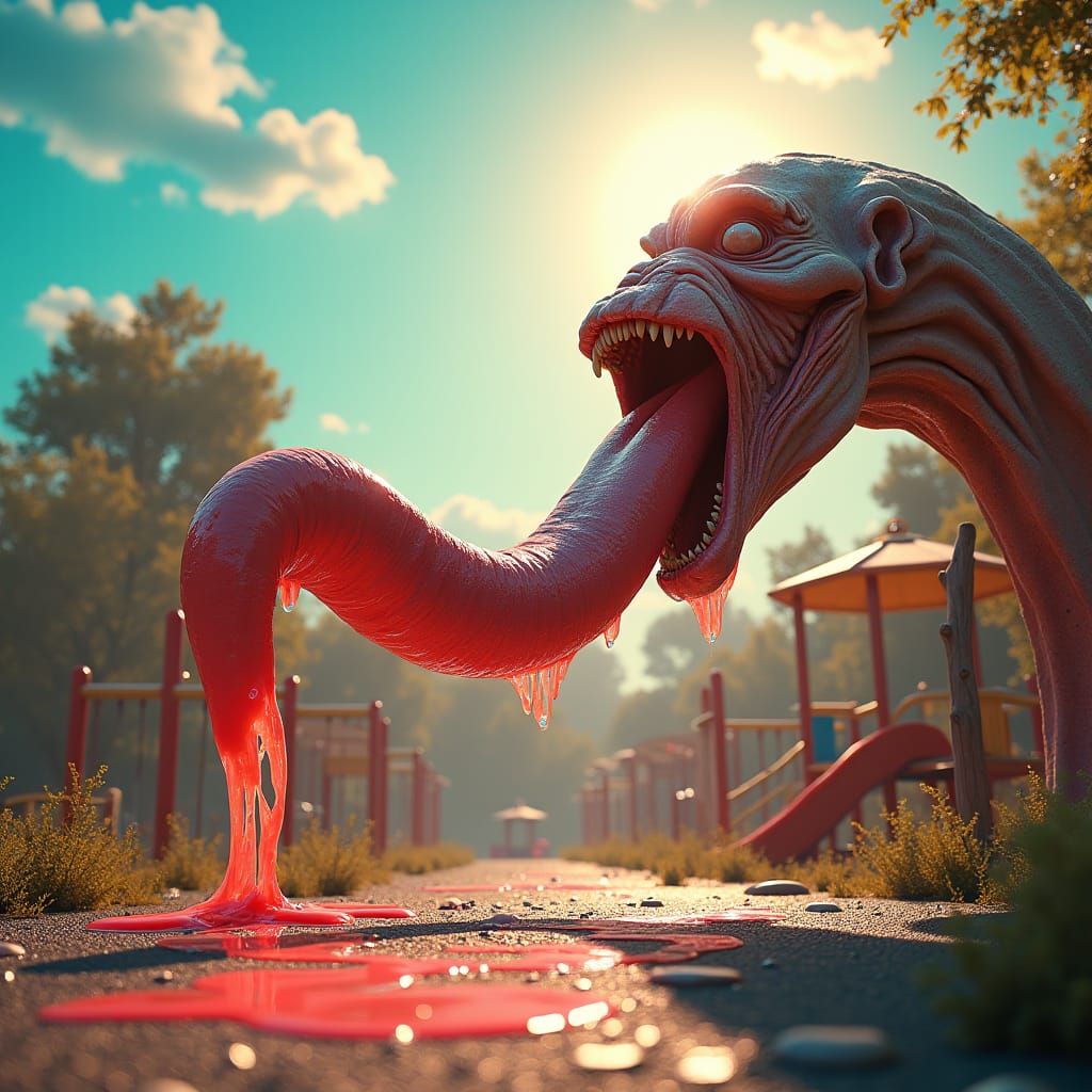 Grotesque Tongue Overtakes Playground, 3D Rendered