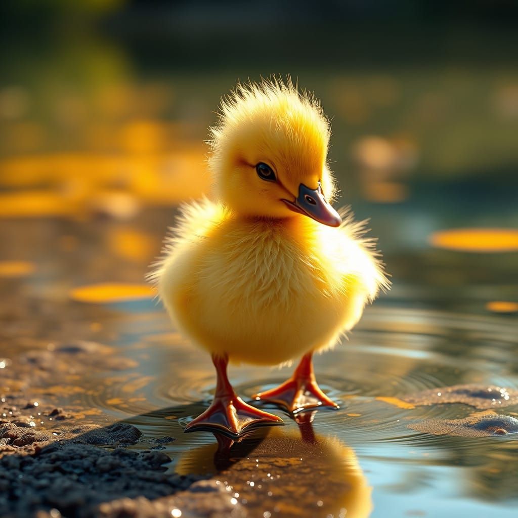 Fantasy Duckling at Water's Edge in Vibrant Colors