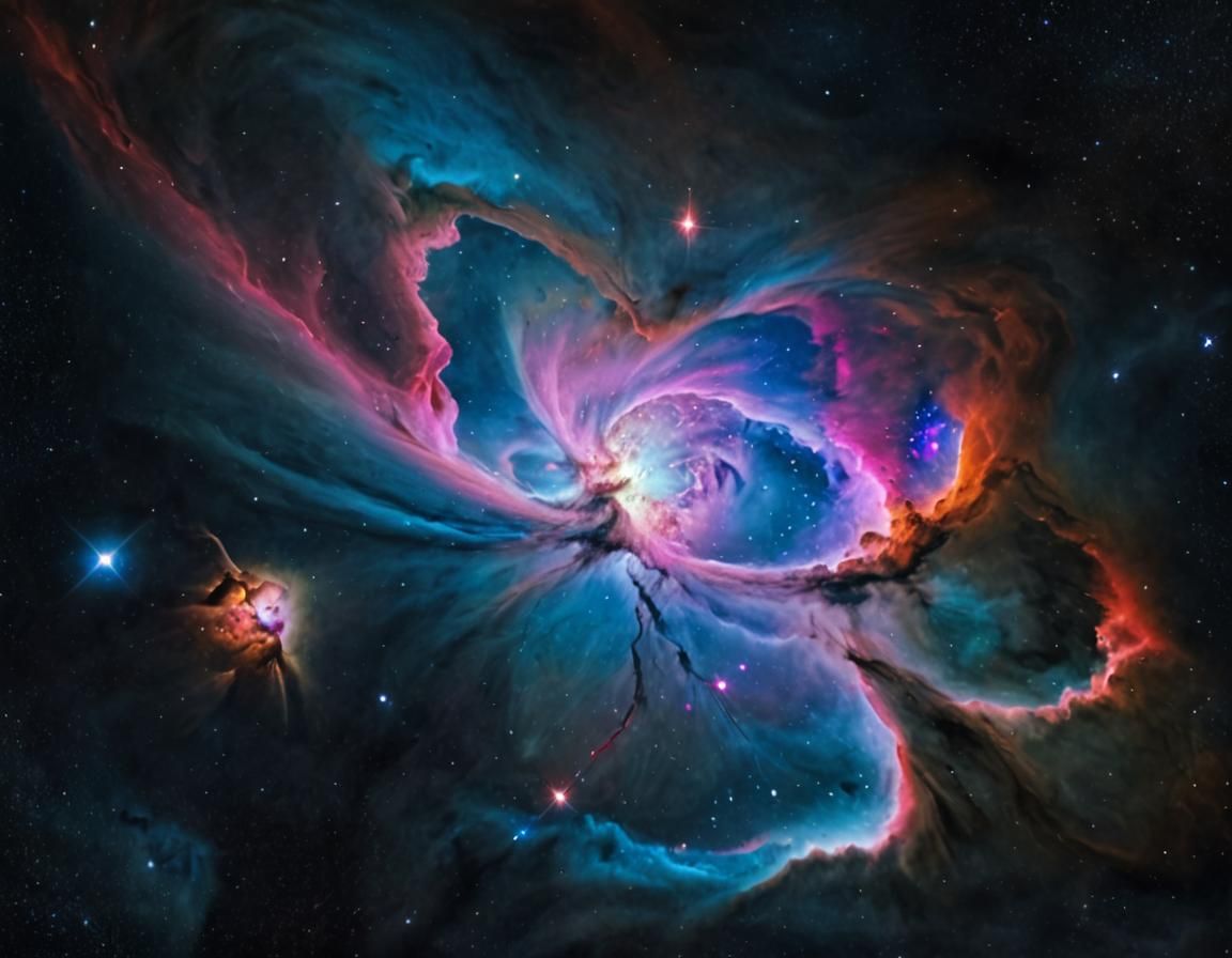 Orion Nebula: Complex Celestial Scene in Hyperrealism