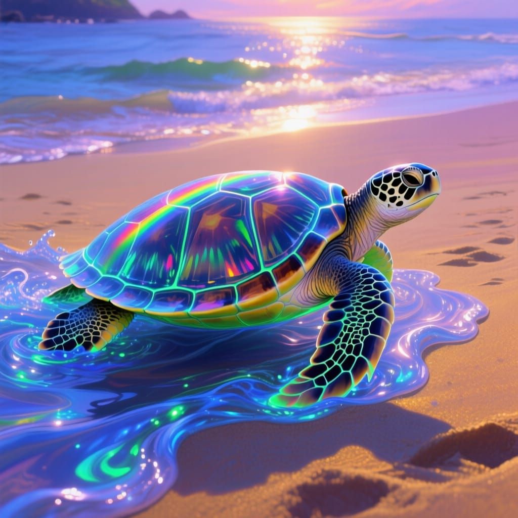 Ethereal Water Turtle on Sandy Beach
