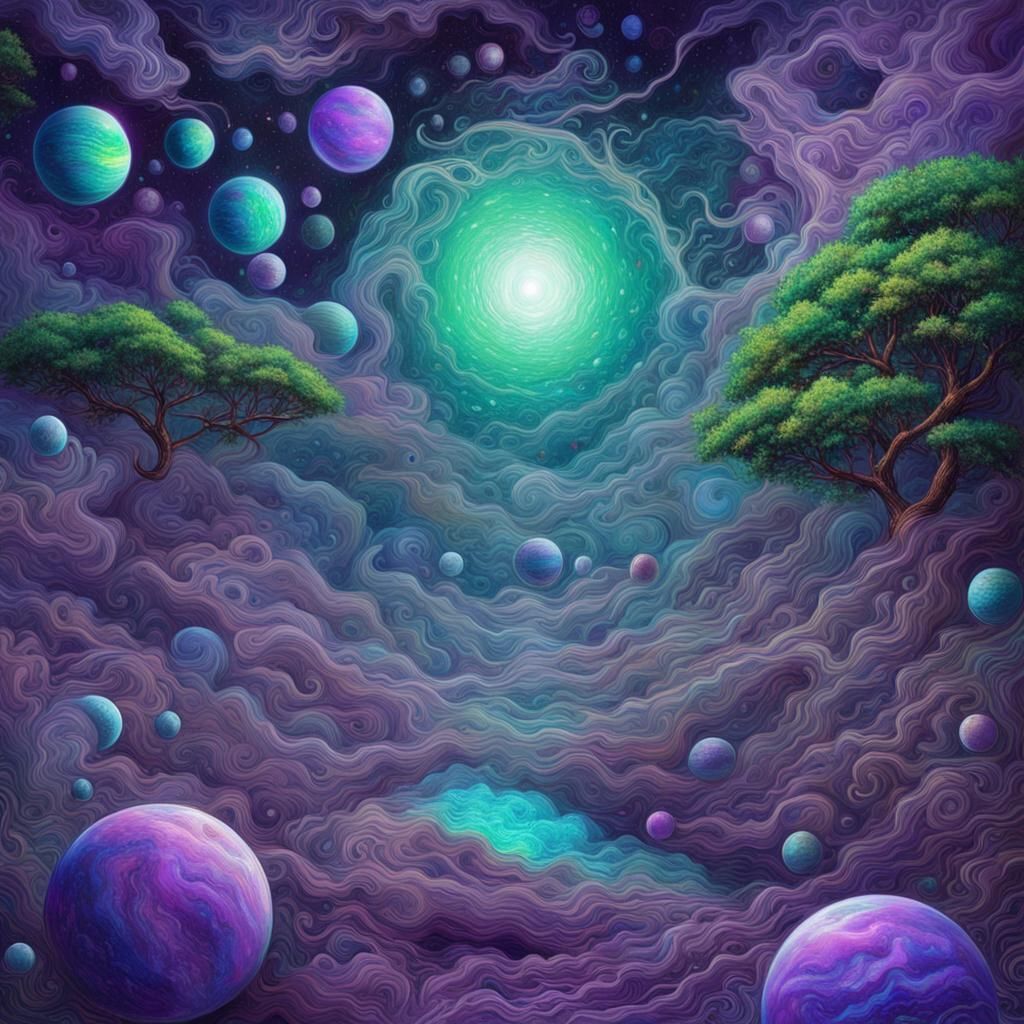 Purple Moons of a Green Planet: Cosmic Holographic Art