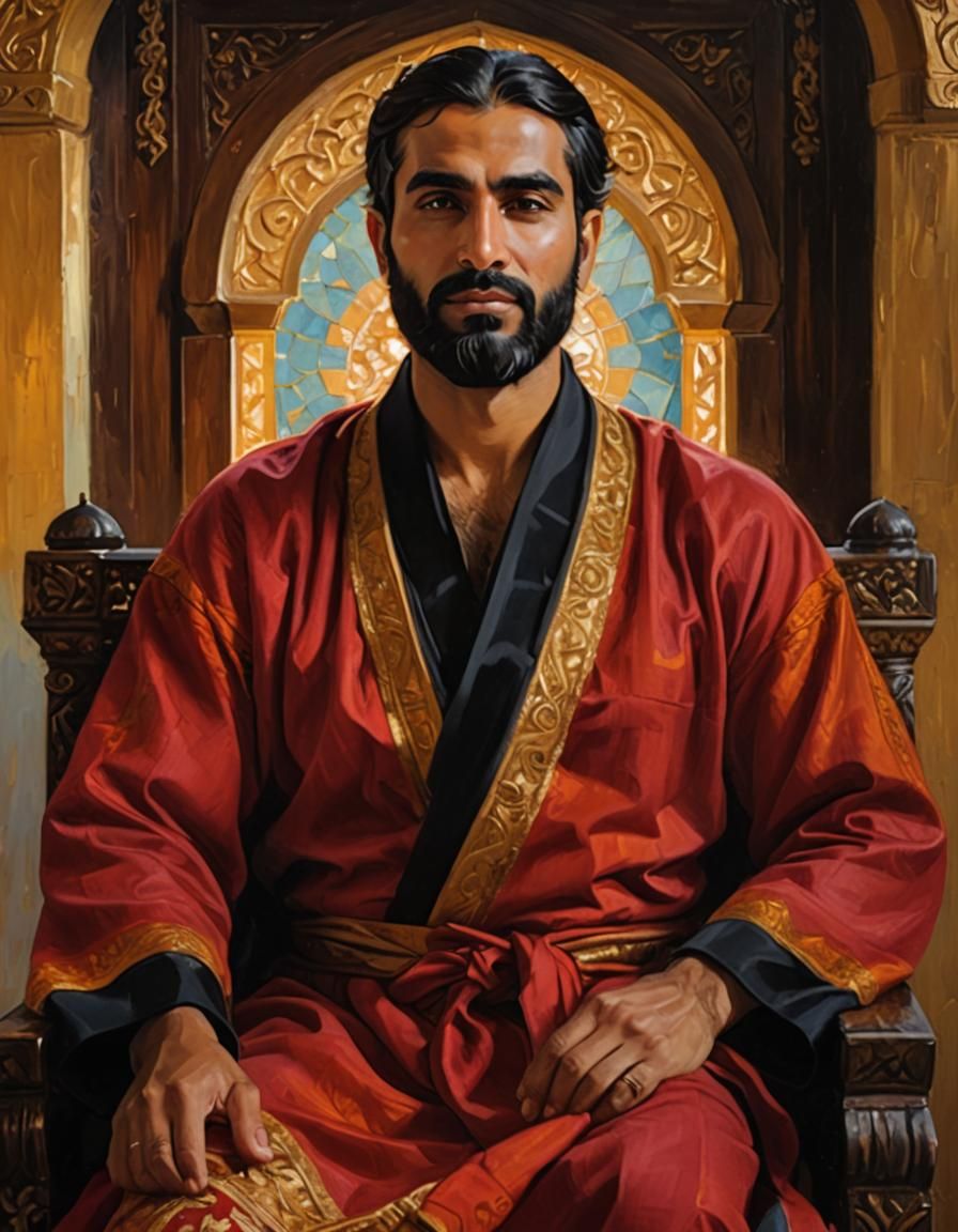 Handsome Man on Throne in Impressionist Oil Painting