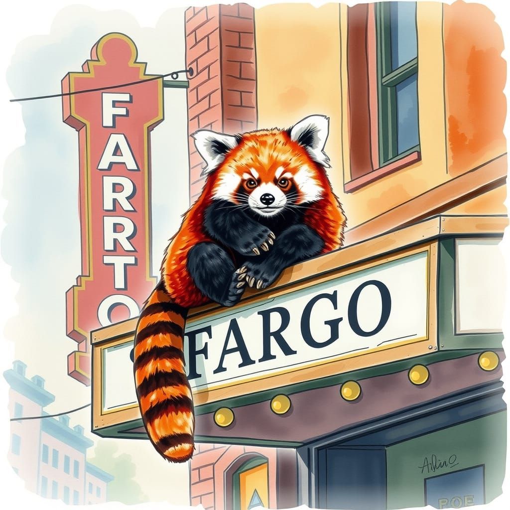 Watercolor Red Panda on Fargo Theater Sign