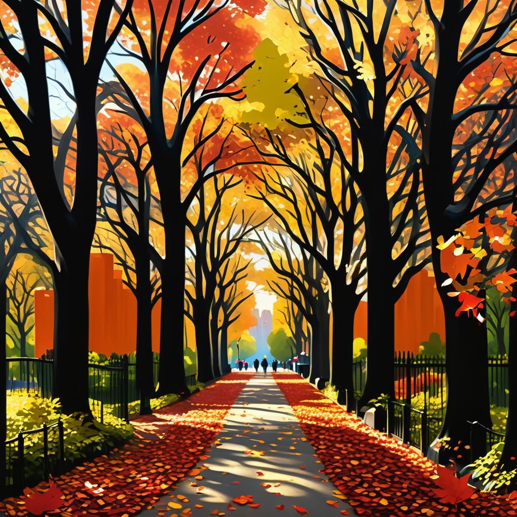 Central Park Autumn Scene in Hyper-Realistic Digital Art