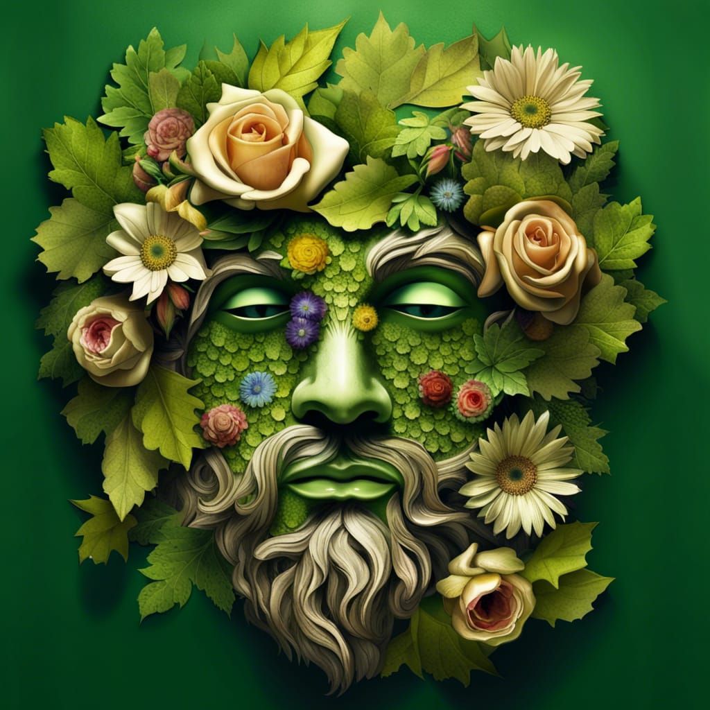 Floral Green Man Portrait in Arcimboldo Style