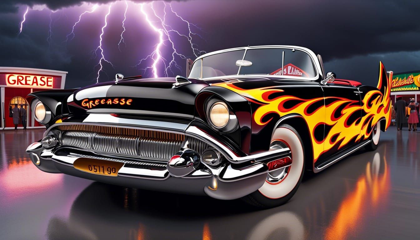 Greased Lightning, a tribute to the hot-rod in the movie Grease with a storm raging