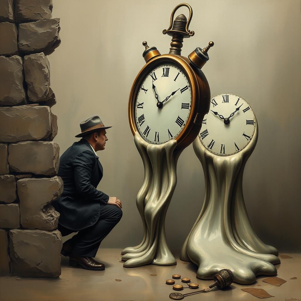 Melting Clocks in Surreal Dreamscape as Oil Painting