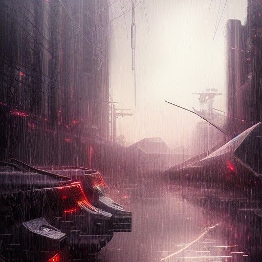 Dystopian Cyberpunk Landscape in Acrylic Art