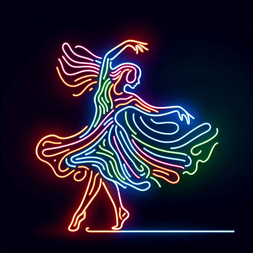 Dynamic Neon Line Art: A Dancing Woman