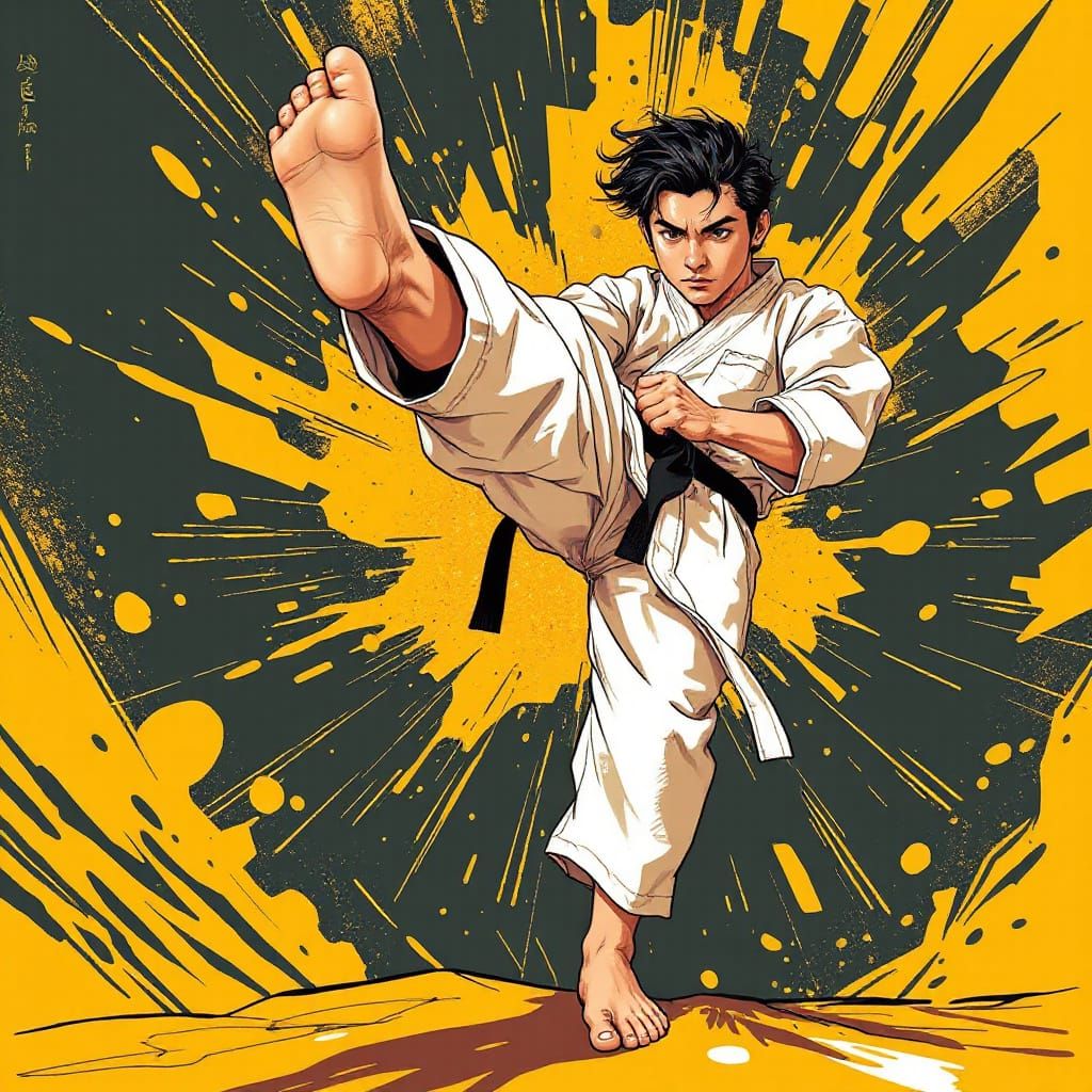 Practicing karate kicks