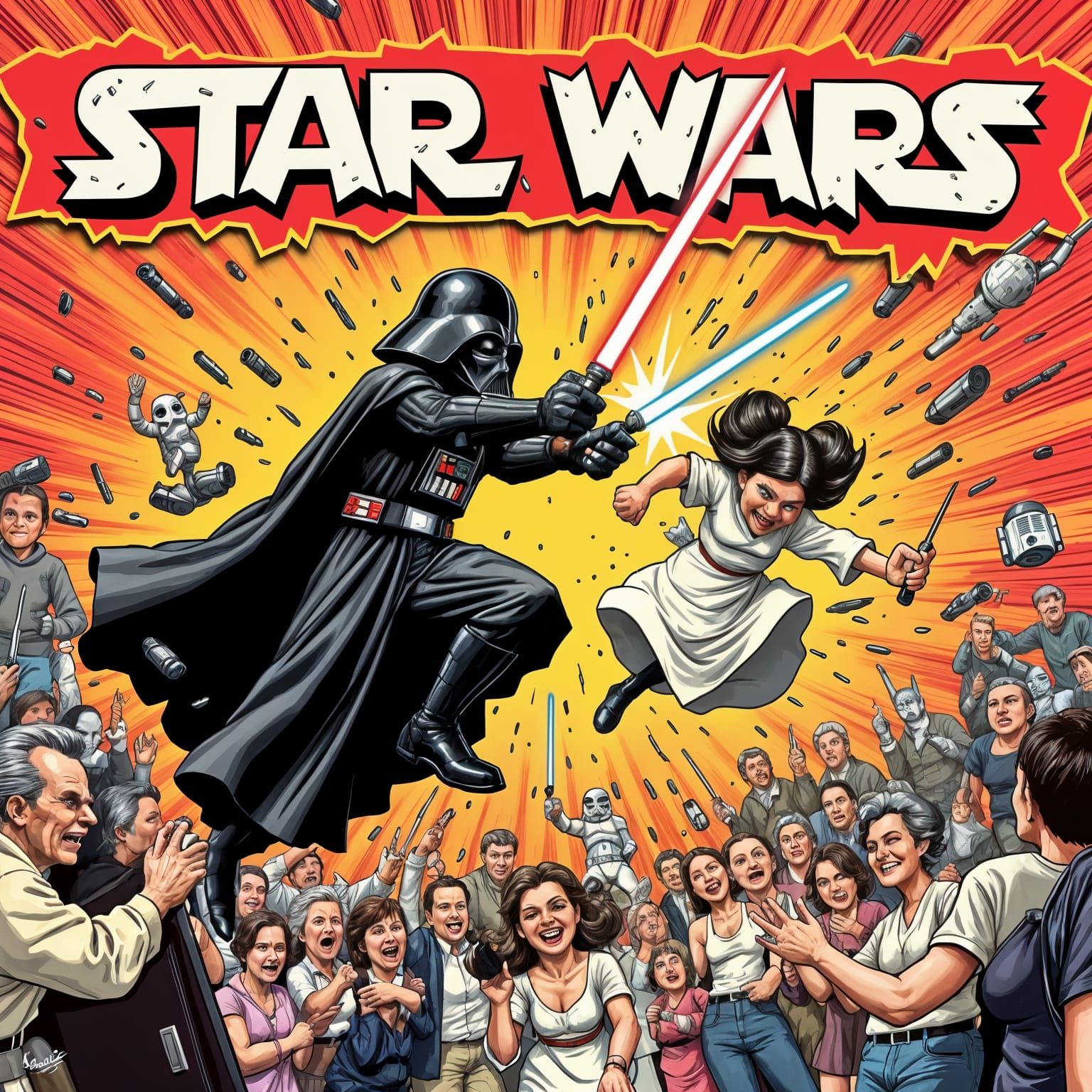 Darth Vader Battles Princess Leia in Triadic Pop Art