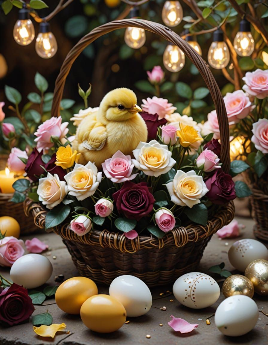 Whimsical Vintage Fantasy Garden Scene with Elegant Porcelai...