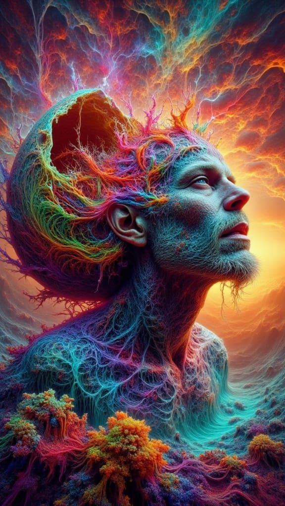 Chromatic Surrealism: Hatching on a Floating Island