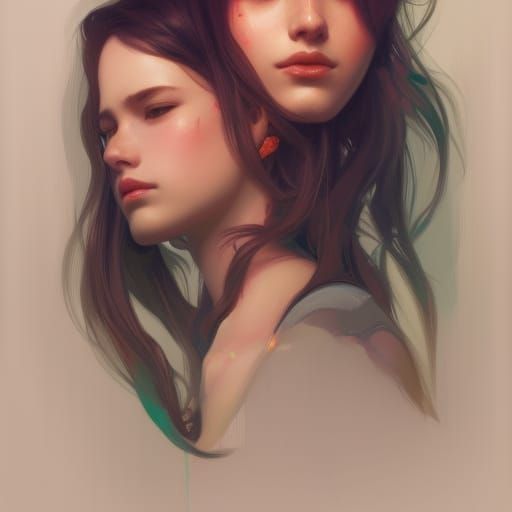 Romantic Girls' Goodnight Kiss in Vibrant Hyperdetail