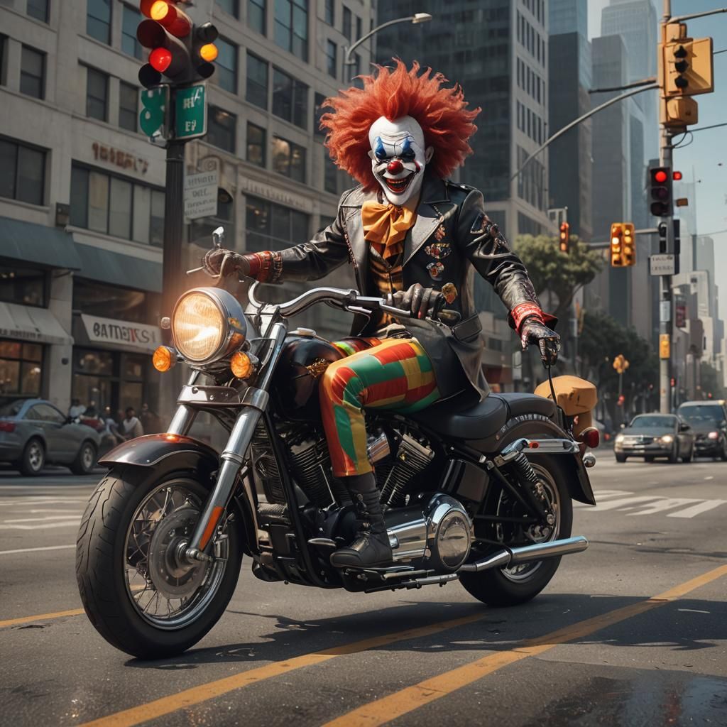 Clown on Harley in Downtown LA: Digital Matte Painting
