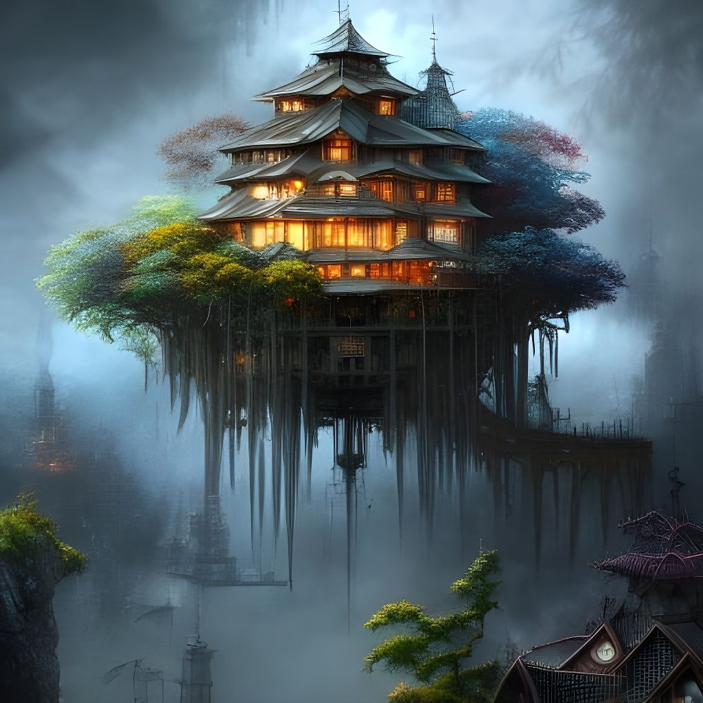 Clockpunk Bonsai Village in Glass Crystal