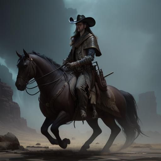 Western Outlaws in Desert Rain: Cinematic Digital Art