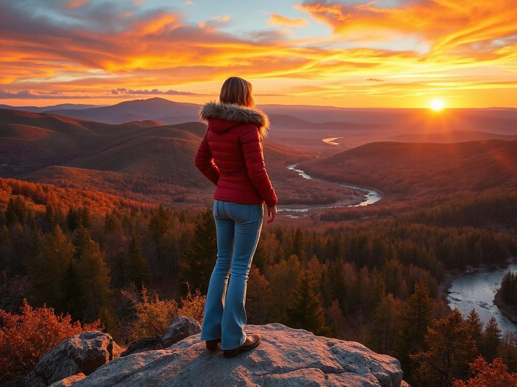 Lone Figure Overlooking Wilderness Sunset