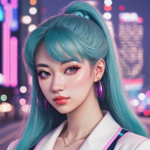 Vaporwave Aesthetic Young Woman in Full Suit