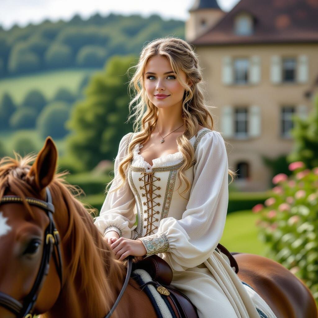 Noble Woman on Horseback in Durer Klimt Style