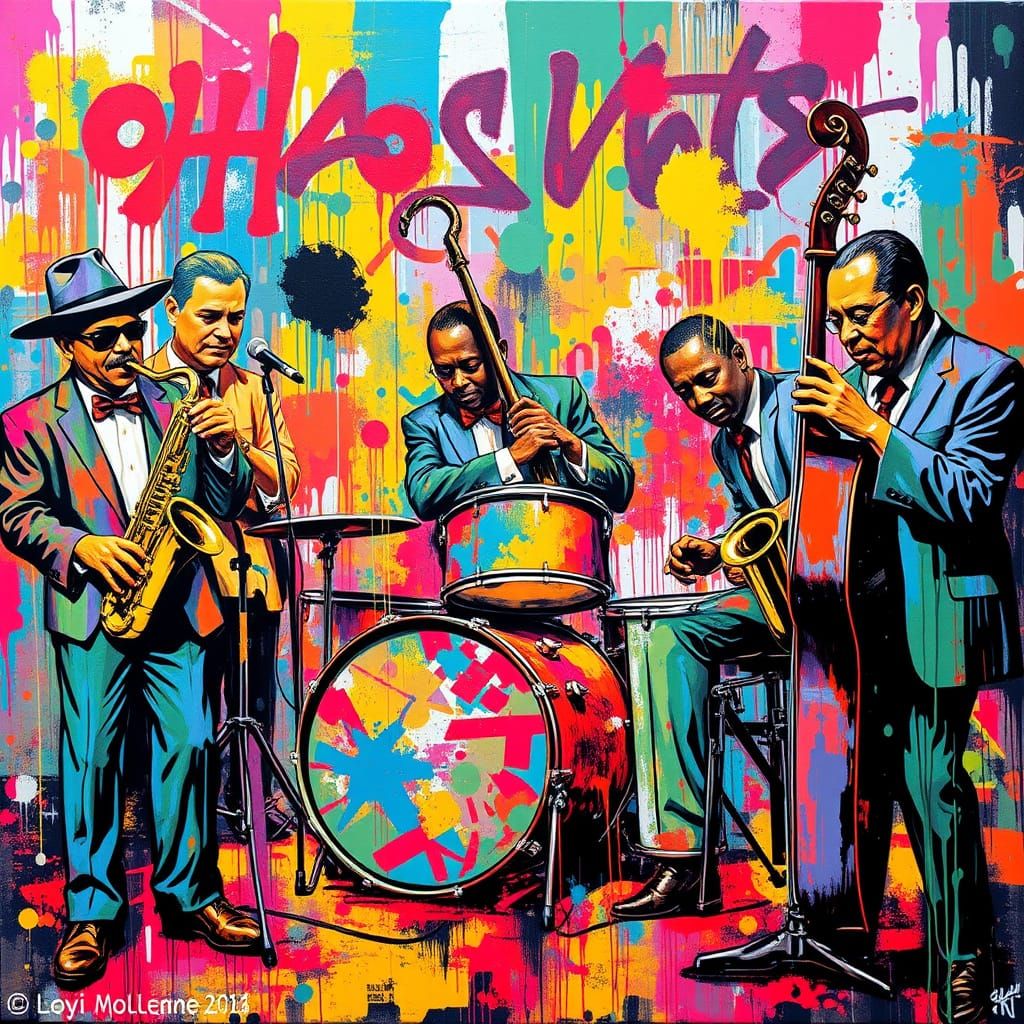 Dynamic Big Band Musicians in Vibrant Street Art Style