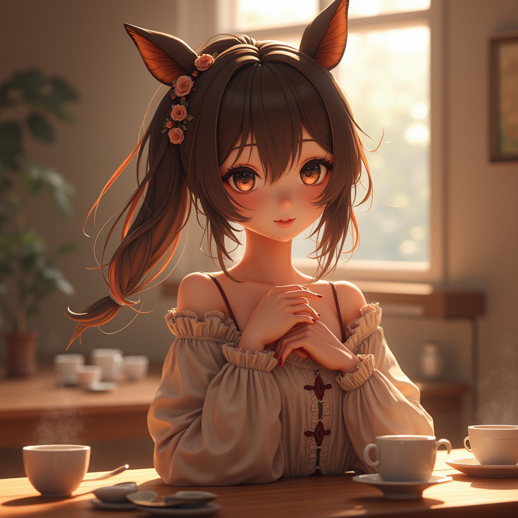 Coffee-Inspired Anime Girl in Matte Painting Environment