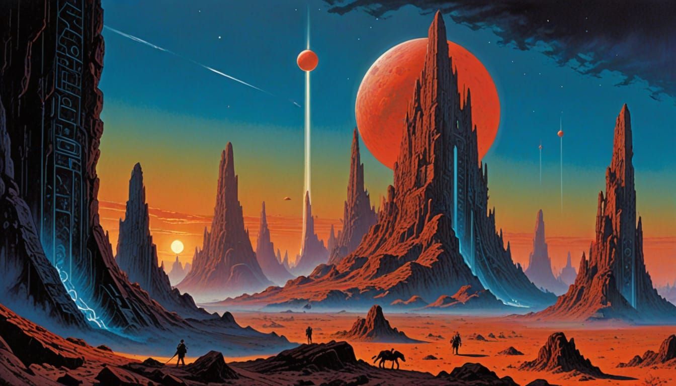 Desolate Planet with Sci-Fi Monoliths
