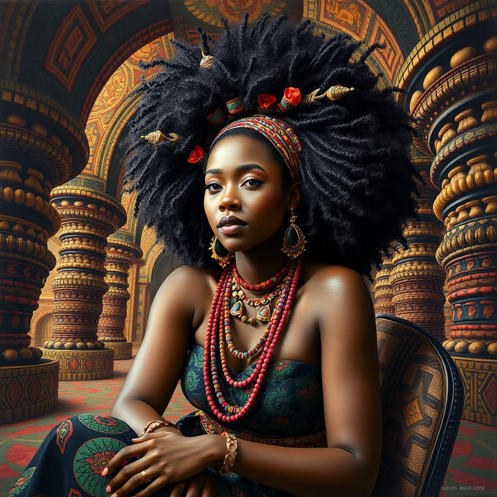 Regal Woman in Afro Realism Style