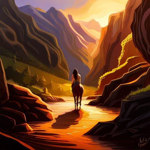 Hyperrealistic Centaur Woman in Colorful Sunrise