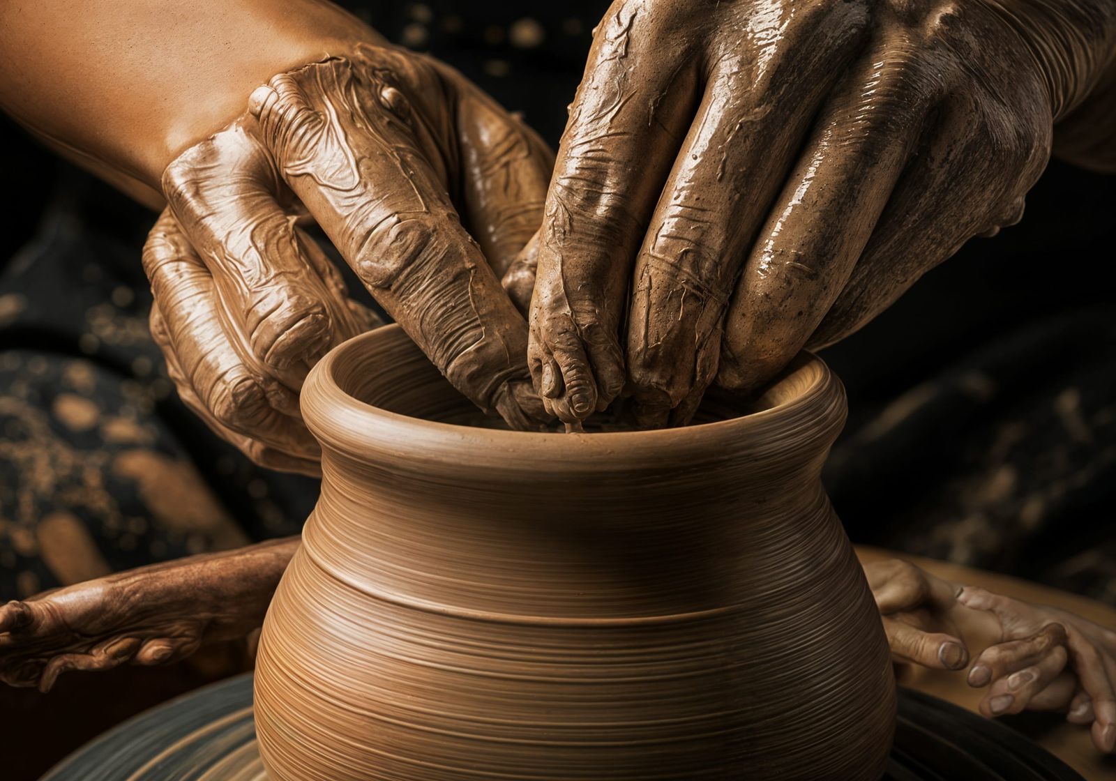 Potter's Hands Shape Clay Pot with Precision
