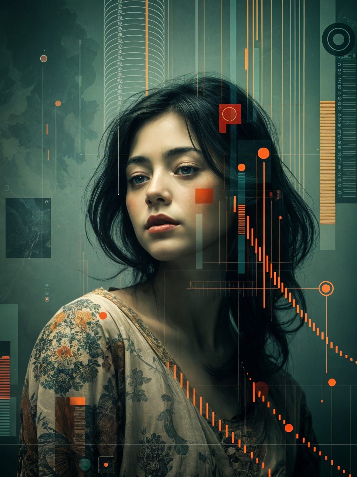 Glitched Figure in Blended Artistic Styles