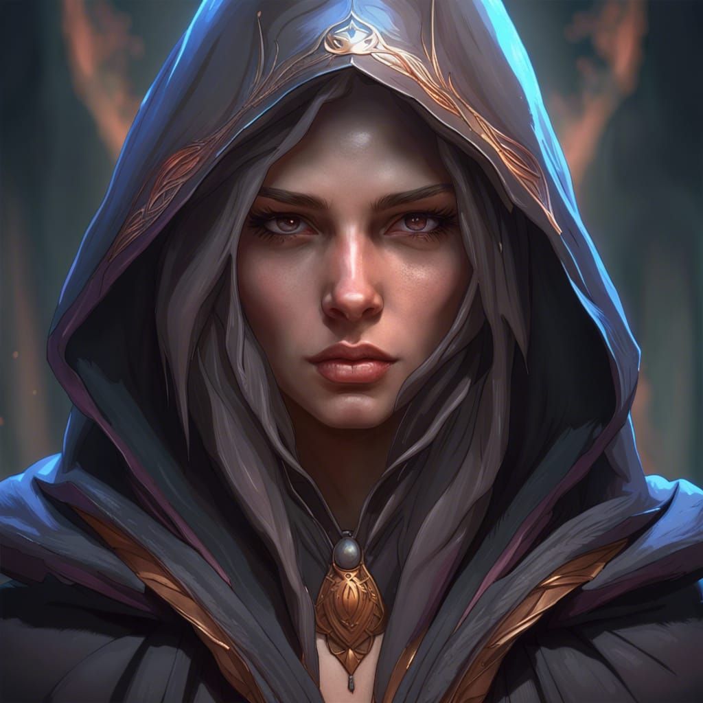 Hooded Necromancer Portrait in Hyperdetailed Digital Art