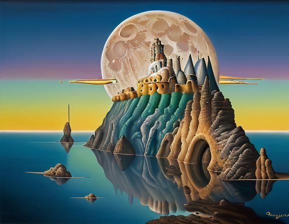 Surreal Moonrise in Style of Salvador Dali