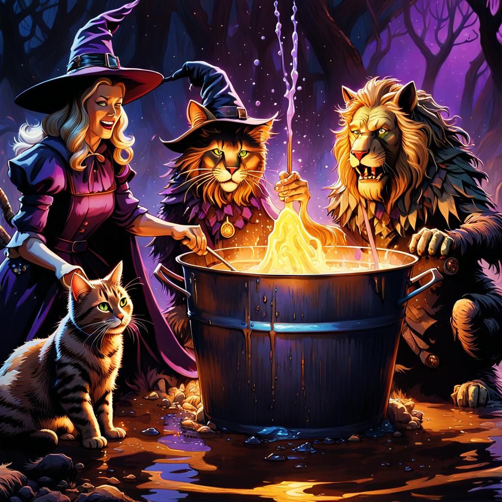 Wicked Witch Roasts Lion: Dark Fantasy Portrait