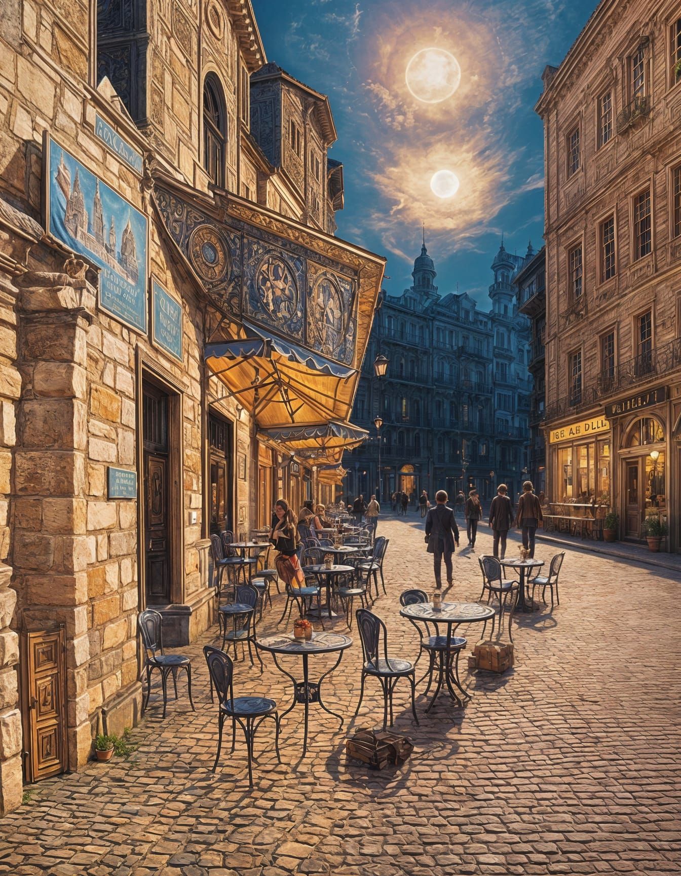 Surreal Cafe Scene at Night, Unreal Engine 5 Masterpiece