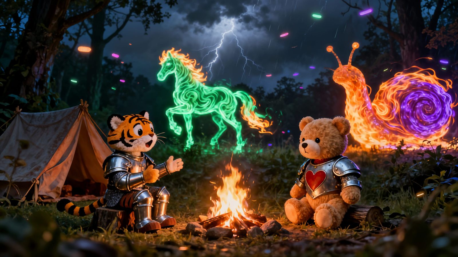 Cute Tiger Knight Tells Scary Story by Campfire