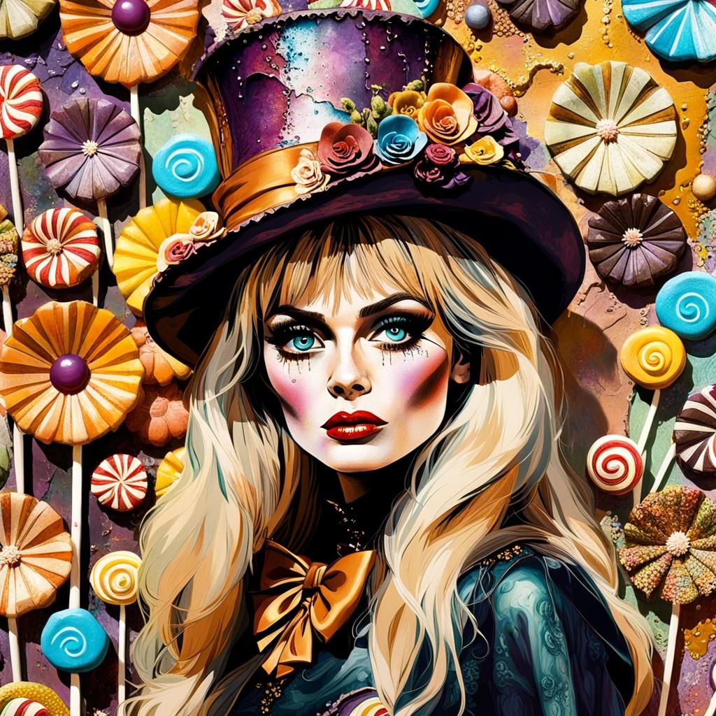 Brigitte Bardot in the Willy Wonka candy world