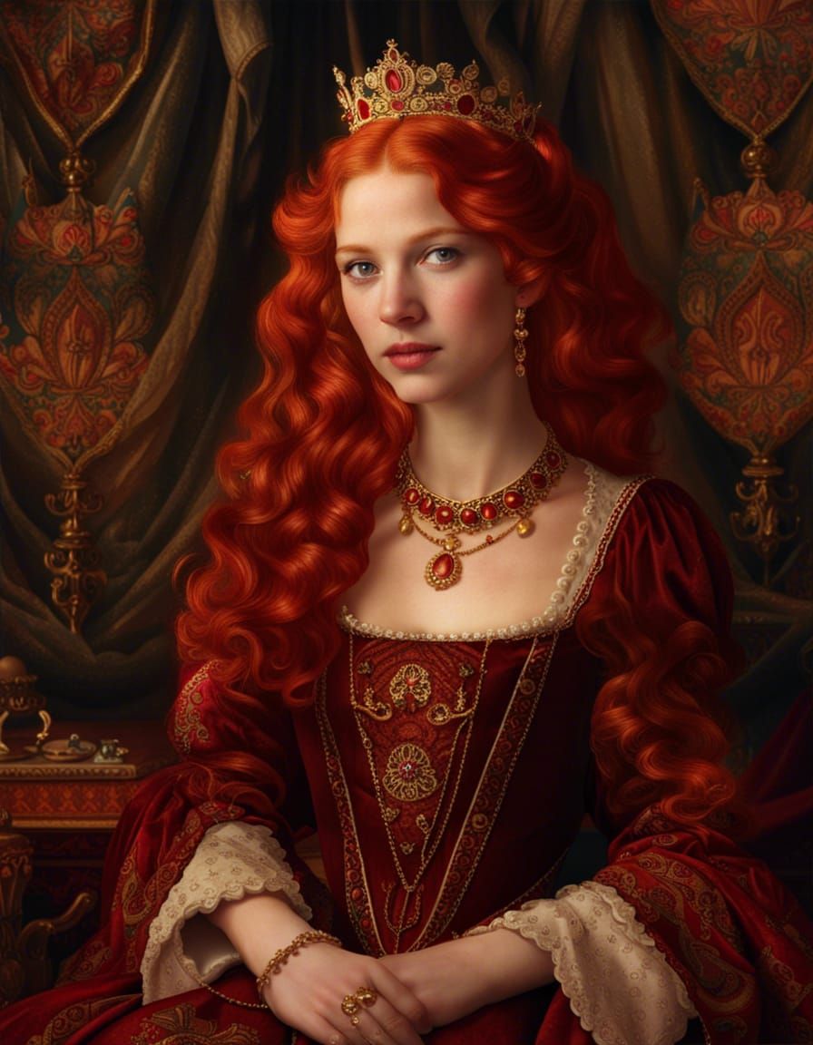 Tudor Style Lady with Red Hair and Tiara