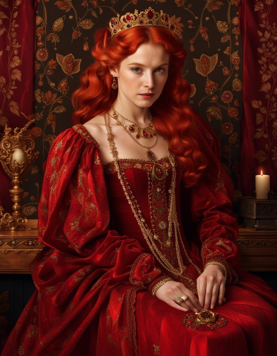 Tudor Lady with Red Hair and Golden Tiara