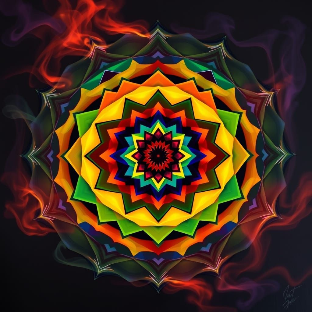 Vibrant Chakra Mandala Swirls in Cubist Style
